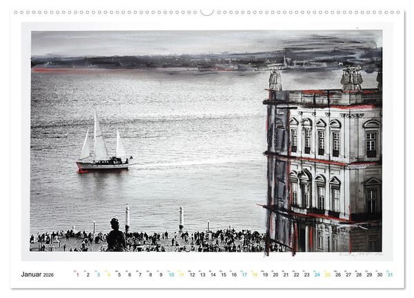 Produktbild: Lissabon One Day (hochwertiger Premium Wandkalender 2026 DIN A2 quer), Kunstdruck in Hochglanz