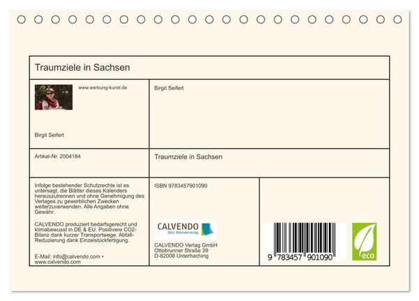 Produktbild: Traumziele in Sachsen (Tischkalender 2026 DIN A5 quer), CALVENDO Monatskalender