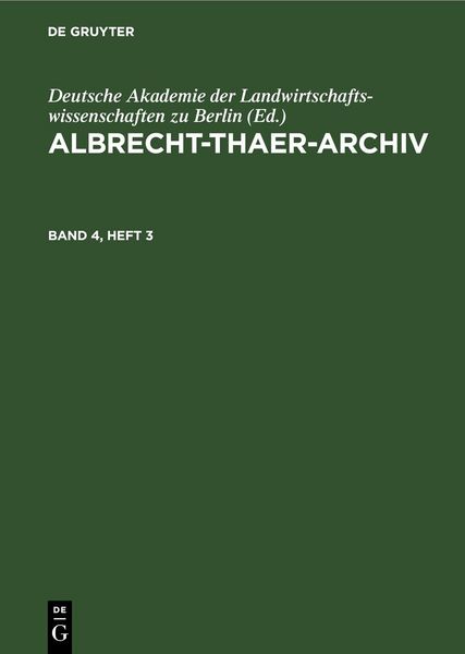 Produktbild: Albrecht-Thaer-Archiv. Band 4, Heft 3