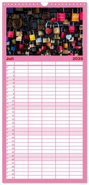 Produktbild: Familienplaner 2026 - Liebesschl&ouml;sser, Ich liebe Dich mit 5 Spalten (Wandkalender, 21 x 45 cm) CALVENDO
