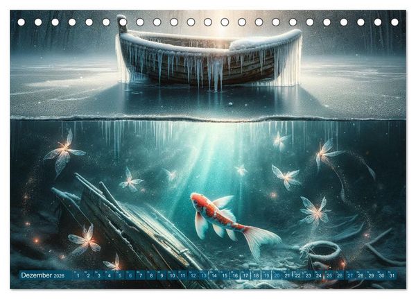 Produktbild: Klang der Stille - Kois aus der KI Dimension (Tischkalender 2026 DIN A5 quer), CALVENDO Monatskalender