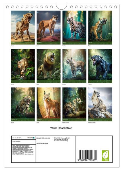 Produktbild: Wilde Raubkatzen (Wandkalender 2026 DIN A4 hoch), CALVENDO Monatskalender