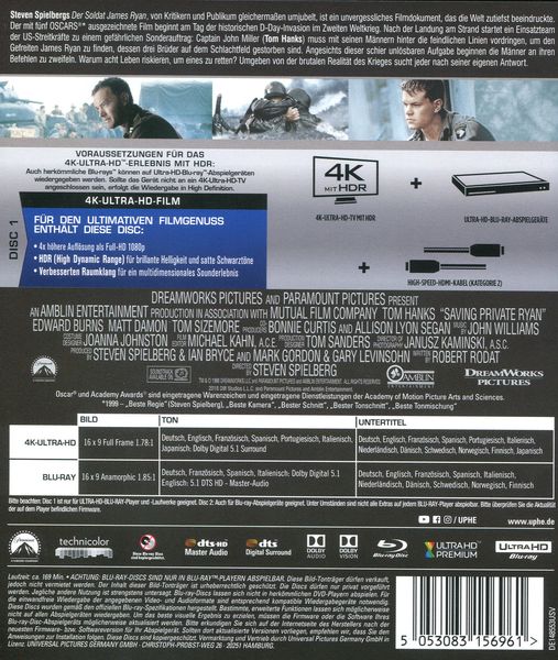 Produktbild: Der Soldat James Ryan (4K Ultra HD) (+ Blu-ray 2D)