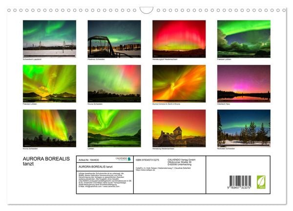 Produktbild: AURORA BOREALIS tanzt (Wandkalender 2026 DIN A3 quer), CALVENDO Monatskalender