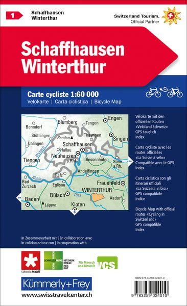 Produktbild: K&uuml;mmerly+Frey Velokarte 1 Schaffhausen, Winterthur 1:60.000
