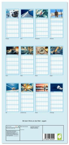 Produktbild: Familienplaner 2026 - Mit dem Wind um die Welt - segeln mit 5 Spalten (Wandkalender, 21 x 45 cm) CALVENDO