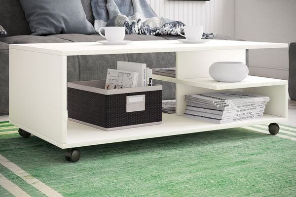 Produktbild: Holz Sofatisch Couchtisch Rollen rollbar Stango XL