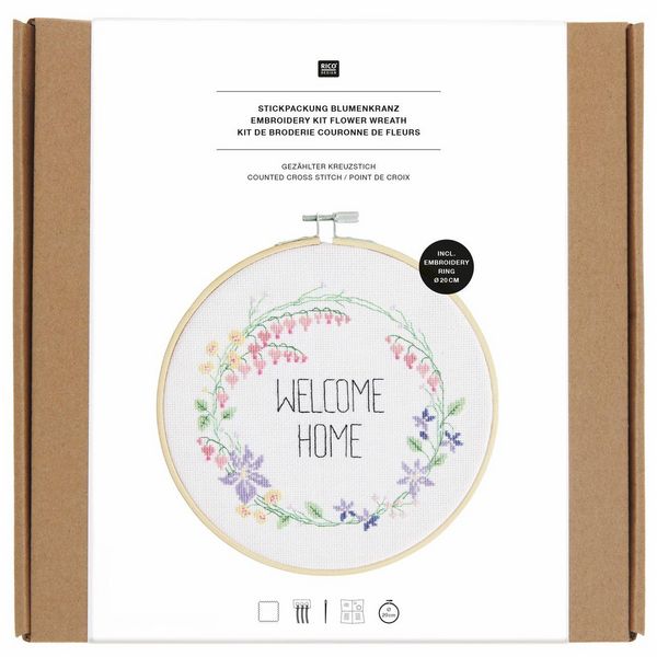 Produktbild: Stickpackung Gez&auml;hlter Kreuzstich, Blumenkranz,&Oslash; 20 cm