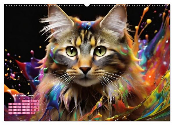 Produktbild: Splash - Katzen im Farbrausch (Wandkalender 2026 DIN A2 quer), CALVENDO Monatskalender