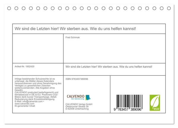 Produktbild: Wir sind die Letzten hier! Wir sterben aus. Wie du uns helfen kannst! (Tischkalender 2026 DIN A5 quer), CALVENDO Monatskalender
