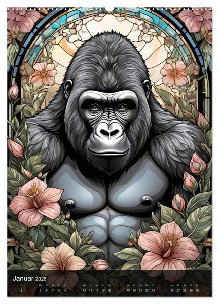 Produktbild: Wildtiere und Glaskunst im Tiffany Stil (hochwertiger Premium Wandkalender 2026 DIN A2 hoch), Kunstdruck in Hochglanz
