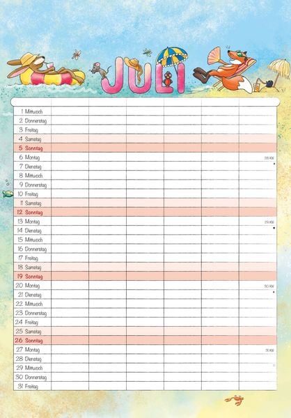 Produktbild: Familienplaner Cartoon 2026- Bildkalender 23,7x34 cm - 6 Spalten - Kalender mit Platz für Notizen - mit vielen Zusatzinformationen - Wandkalender