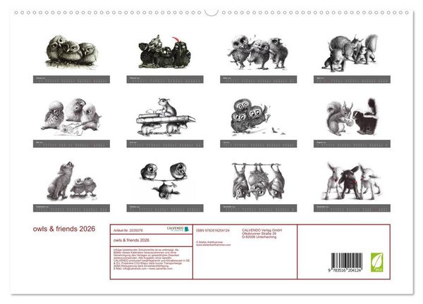 Produktbild: owls & friends 2026 (hochwertiger Premium Wandkalender 2026 DIN A2 quer), Kunstdruck in Hochglanz