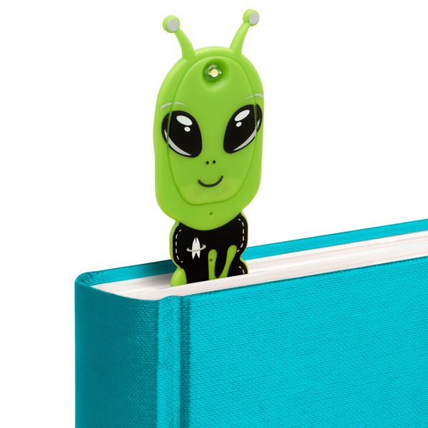 Produktbild: Flexilight Pals Leselicht (Aliens) - grün - 2 in 1 Leselampe & Lesezeichen - LED Leselicht - Geschenk für Leser, Buchliebhaber - Deutsche Ausgabe