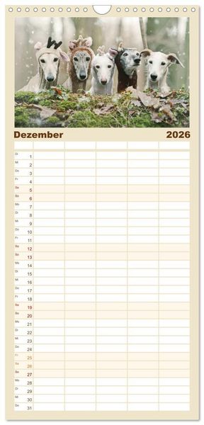 Produktbild: Familienplaner 2026 - Zauberhafte Windhunde mit 5 Spalten (Wandkalender, 21 x 45 cm) CALVENDO