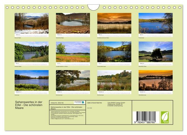 Produktbild: Sehenswertes in der Eifel - Die sch&ouml;nsten Maare (Wandkalender 2026 DIN A4 quer), CALVENDO Monatskalender
