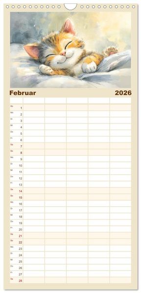 Produktbild: Familienplaner 2026 - Pastellpf&ouml;tchen. Liebliche Katzen in sanften Farben mit 5 Spalten (Wandkalender, 21 x 45 cm) CALVENDO