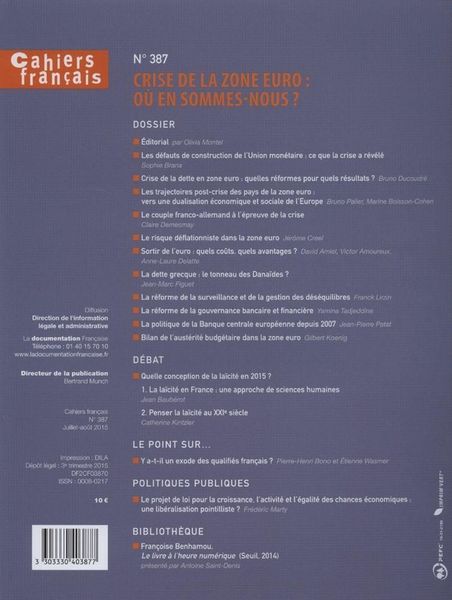 Produktbild: Cahiers Francais ; Crise de la Zone Euro : Ou en Sommes Nous ?