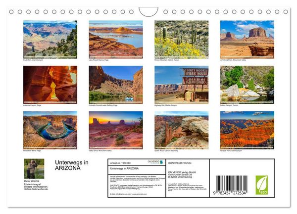Produktbild: Unterwegs in ARIZONA (Wandkalender 2026 DIN A4 quer), CALVENDO Monatskalender