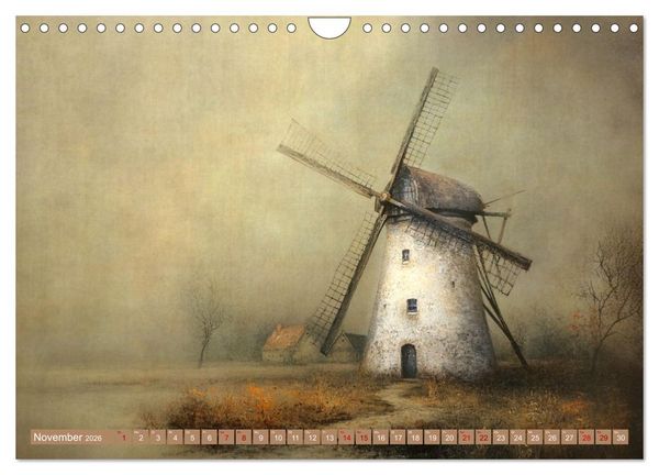 Produktbild: Windgefl&uuml;ster-M&uuml;hlenimpressionen (Wandkalender 2026 DIN A4 quer), CALVENDO Monatskalender