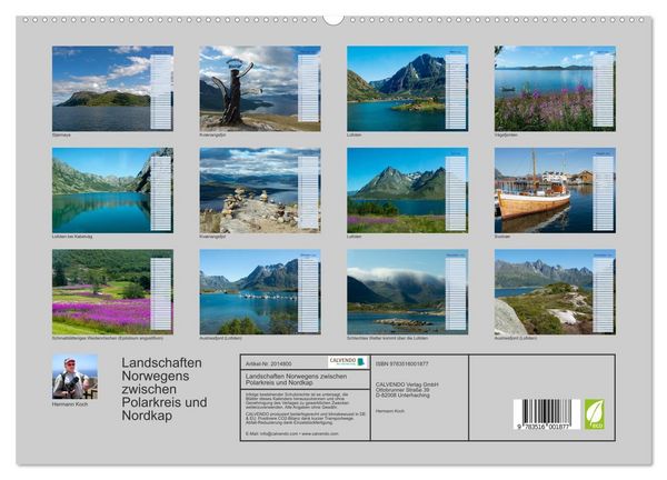 Produktbild: Landschaften Norwegens zwischen Polarkreis und Nordkap (hochwertiger Premium Wandkalender 2026 DIN A2 quer), Kunstdruck in Hochglanz