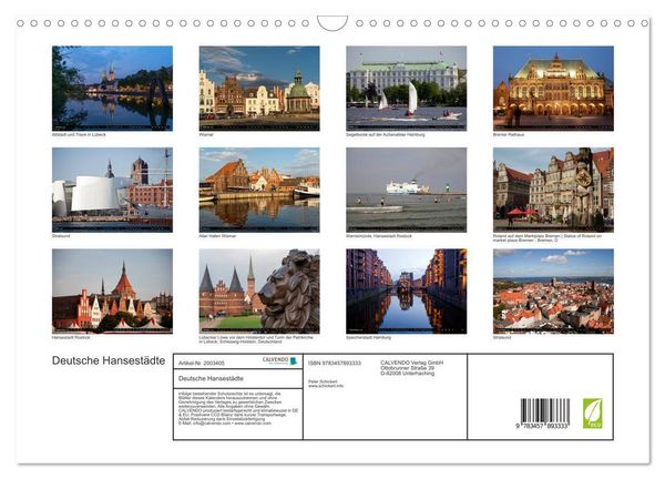 Produktbild: Deutsche Hansest&auml;dte (Wandkalender 2026 DIN A3 quer), CALVENDO Monatskalender