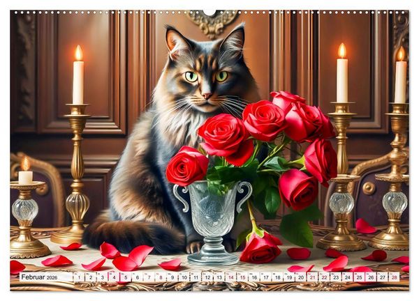 Produktbild: Klassische Katzenportr&auml;ts - Katzen in opulenten Stillleben (Wandkalender 2026 DIN A2 quer), CALVENDO Monatskalender