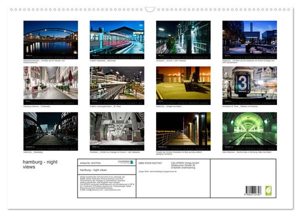 Produktbild: hamburg - night views (Wandkalender 2026 DIN A2 quer), CALVENDO Monatskalender