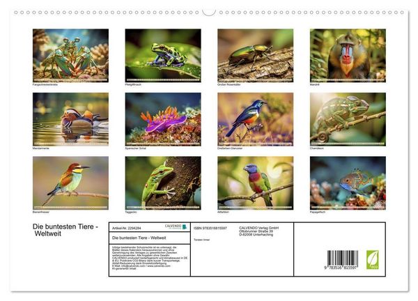 Produktbild: Die buntesten Tiere - Weltweit (hochwertiger Premium Wandkalender 2027 DIN A2 quer), Kunstdruck in Hochglanz