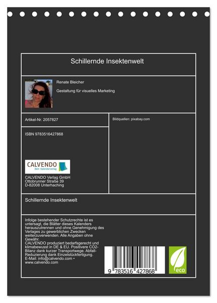 Produktbild: Schillernde Insektenwelt (Tischkalender 2026 DIN A5 hoch), CALVENDO Monatskalender