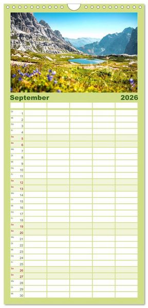 Produktbild: Familienplaner 2026 - Dolomiten - Die wundersch&ouml;nen S&uuml;dalpen in Italien. mit 5 Spalten (Wandkalender, 21 x 45 cm) CALVENDO