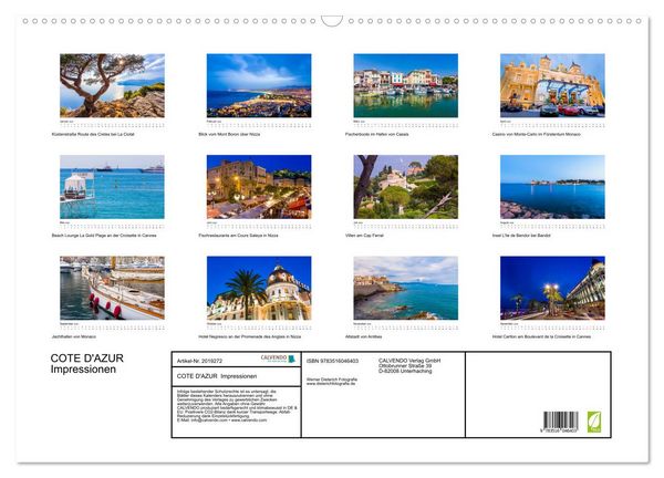 Produktbild: COTE D'AZUR Impressionen (Wandkalender 2026 DIN A2 quer), CALVENDO Monatskalender