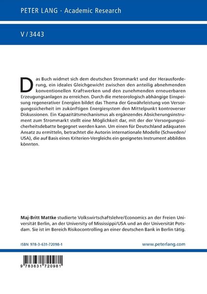 Produktbild: Versorgungssicherheit und Kapazit&auml;tsmechanismen im deutschen Strommarktdesign