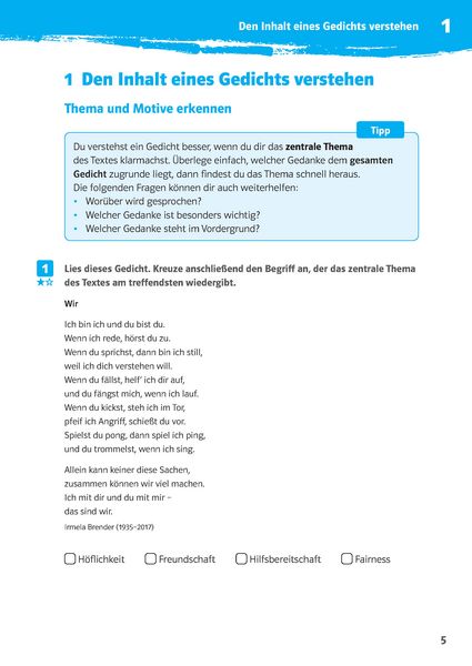 Produktbild: Klett 10-Minuten-Training Deutsch Aufsatz Gedichte untersuchen 7./8. Klasse
