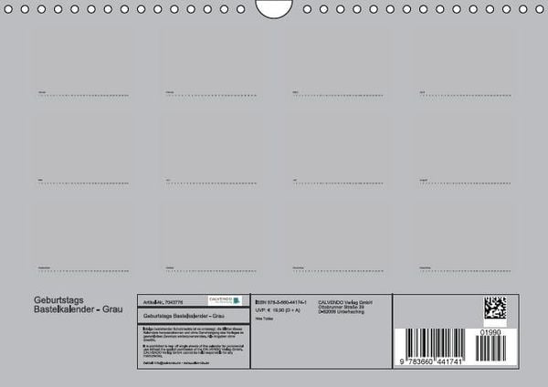 Produktbild: Geburtstags - Bastelkalender - Grau (Wandkalender immerw&auml;hrend DIN A4 quer)