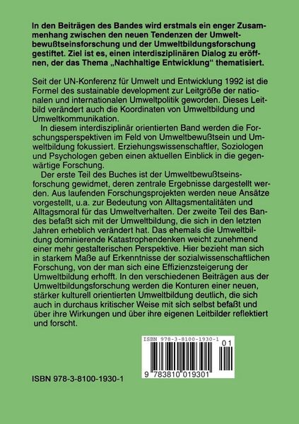 Produktbild: Umweltbildung und Umweltbewu&szlig;tsein