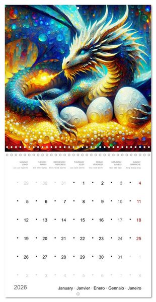 Produktbild: Moments d'amours de dragons (Calendrier mural carr&eacute; 2026 30x30 cm) Calendrier double avec une page pour vos prises de notes