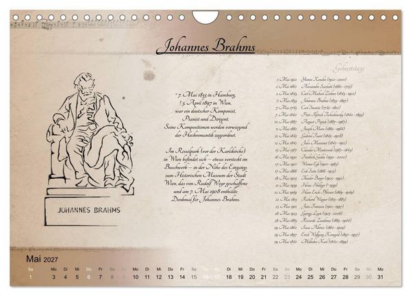 Produktbild: Von Mozart bis Beethoven (Wandkalender 2027 DIN A4 quer), CALVENDO Monatskalender