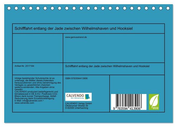 Produktbild: Schifffahrt entlang der Jade zwischen Wilhelmshaven und Hooksiel (Tischkalender 2027 DIN A5 quer), CALVENDO Monatskalender