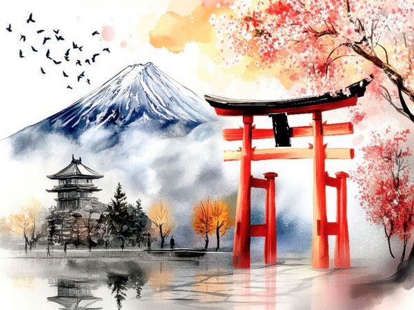 Produktbild: CALVENDO Puzzle Fuji und Torii - Japan | 1000 Teile Lege-Gr&ouml;&szlig;e 64x48cm Foto-Puzzle f&uuml;r gl&uuml;ckliche Stunden