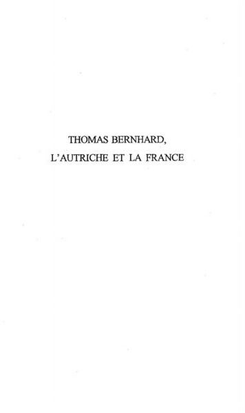 Produktbild: Thomas bernhard, l'autriche etla france