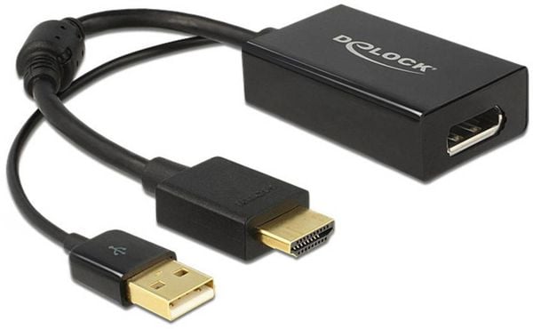 Delock 62667 HDMI / DisplayPort Adapter [1x HDMI-Stecker - 1x DisplayPort Buchse] Schwarz vergoldete Steckkontakte, mit 