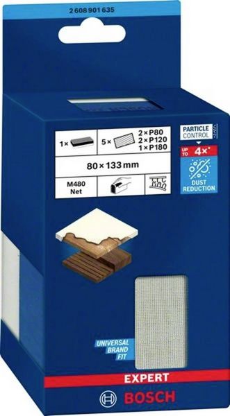 Produktbild: Bosch Accessories EXPERT M480 2608901635 Schleifblock K&ouml;rnung (num) 80, 120, 180 (L x B) 133 mm x 80 mm 1 St.