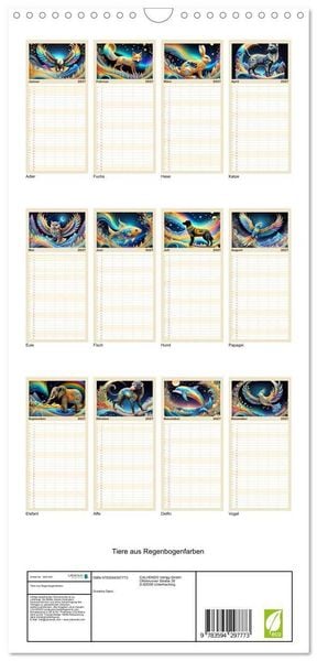 Produktbild: Familienplaner 2027 - Tiere aus Regenbogenfarben mit 5 Spalten (Wandkalender, 21 x 45 cm) CALVENDO