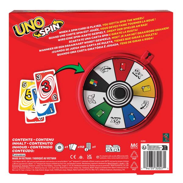 Produktbild: UNO Spin Kartenspiel für Kinder, Erwachsene und Spieleabende mit der Familie, klassisches Spiel mit Drehscheibe