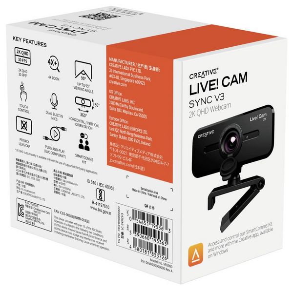 Produktbild: CREATIVE Live! Cam Sync V3, 2k-QHD Webcam, 1,80 m Kabel