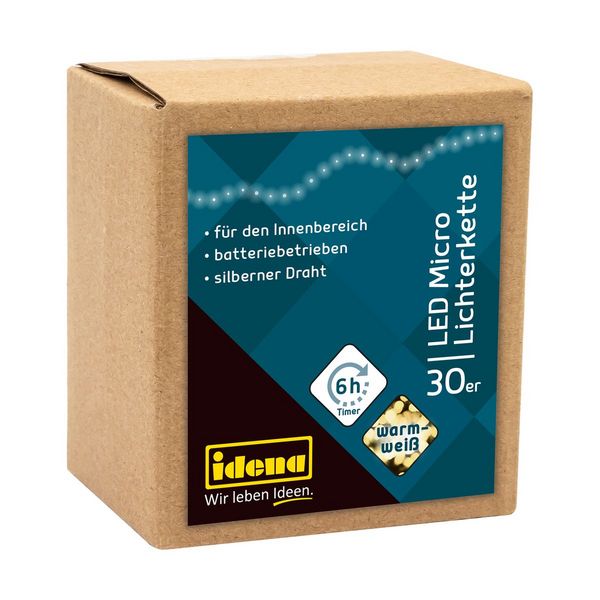Produktbild: Idena Lichterkette 30 LED warmwei&szlig; 6h Timer 3,2m