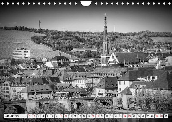 Produktbild: W&Uuml;RZBURG Monochrome Impressionen (Wandkalender 2022 DIN A4 quer)