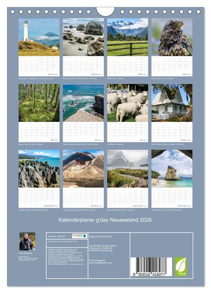 Produktbild: Kalenderplaner g'day Neuseeland 2026 (Wandkalender 2026 DIN A4 hoch), CALVENDO Monatskalender