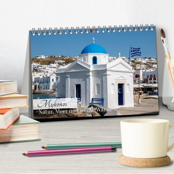 Produktbild: Mykonos - Natur, Meer und wei&szlig;e W&auml;nde (Tischkalender 2026 DIN A5 quer), CALVENDO Monatskalender